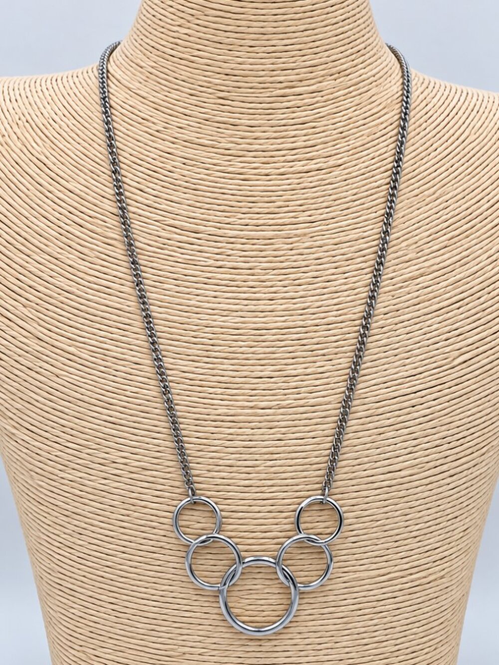 NY & Co Silver Tone Interlocking Circle Long Necklace